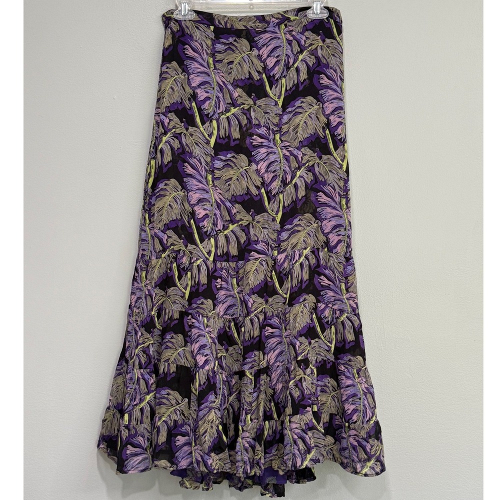 Sarah Arizona Reversible Maxi Skirt Large Purple Tropical Floral Tiered Rayon
